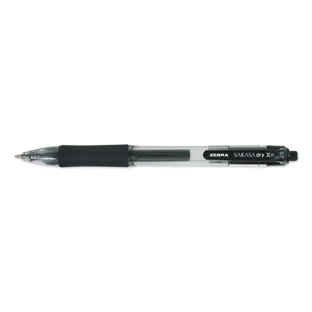 ZEBRA PEN Sarasa Dry Gel X20 Gel Pen, Retractable, Medium 0.7 mm, Black Ink, Clear Barrel, 10PK 46871